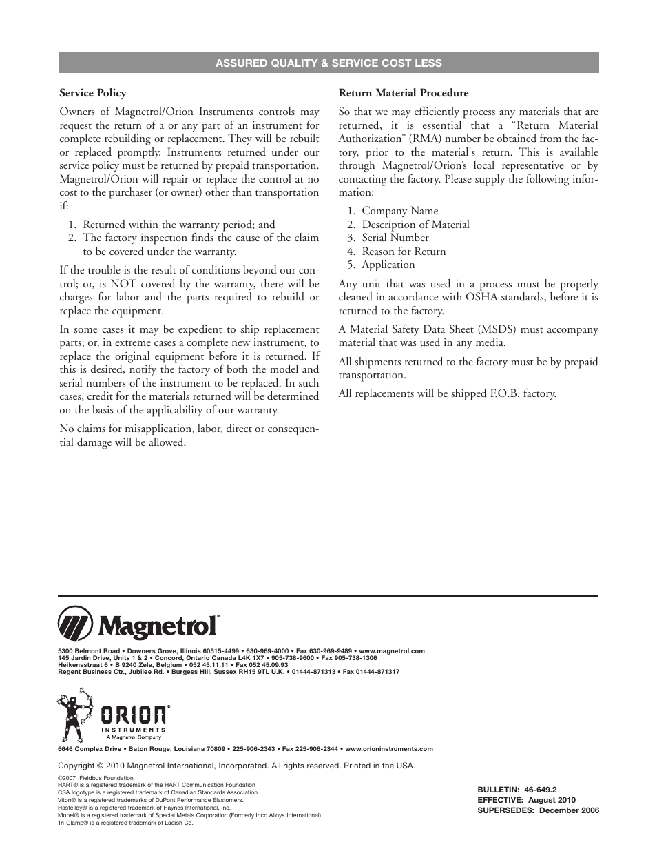 Orion Instruments Jupiter 2xx FOUNDATION Fieldbus User Manual | Page 32 / 32