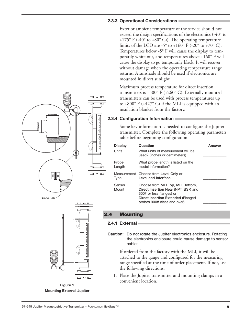 3 operational considerations, 4 configuration information, 4 mounting | 1 external | Orion Instruments Jupiter 2xx FOUNDATION Fieldbus User Manual | Page 9 / 32