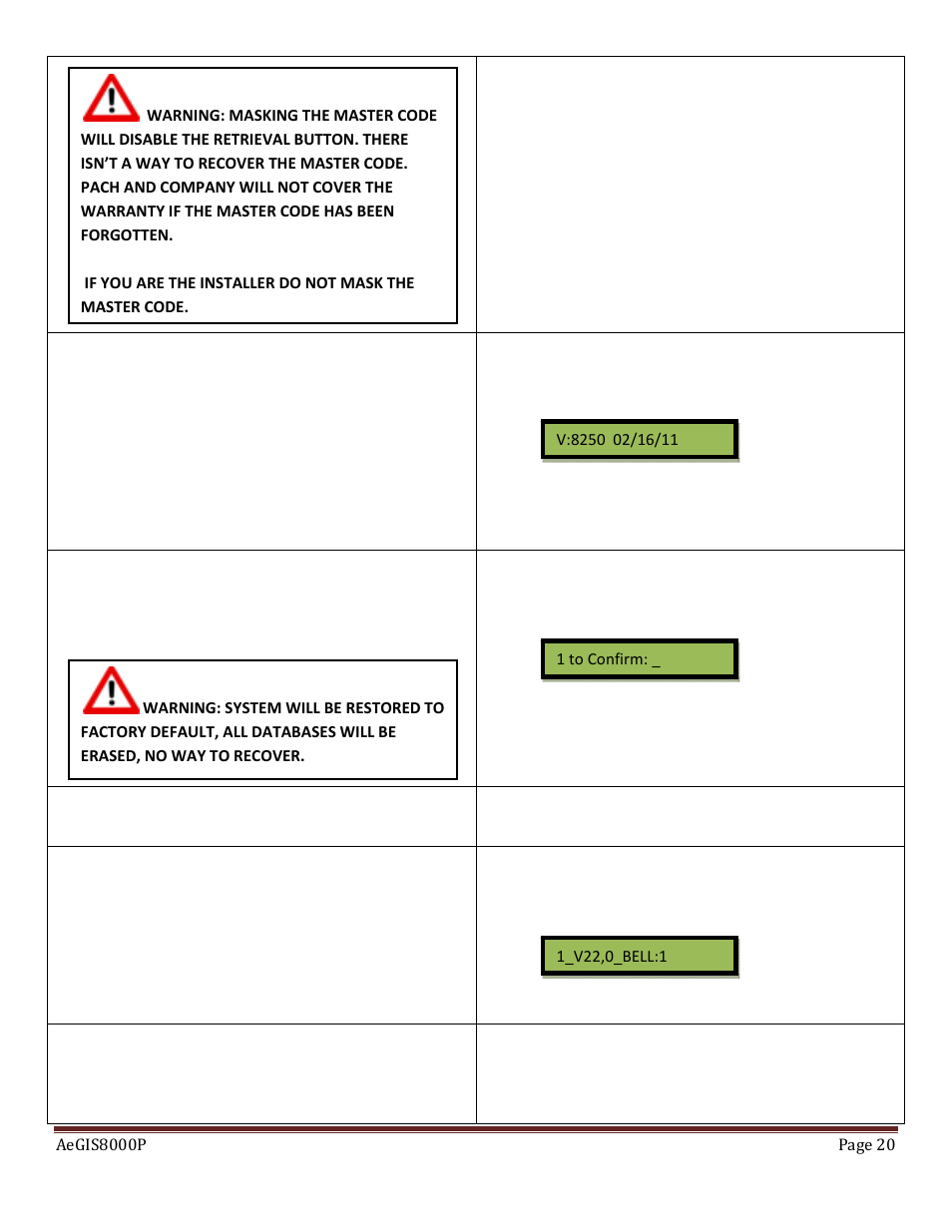 Pach and Company AeGIS 8000P Series Manual User Manual | Page 20 / 30