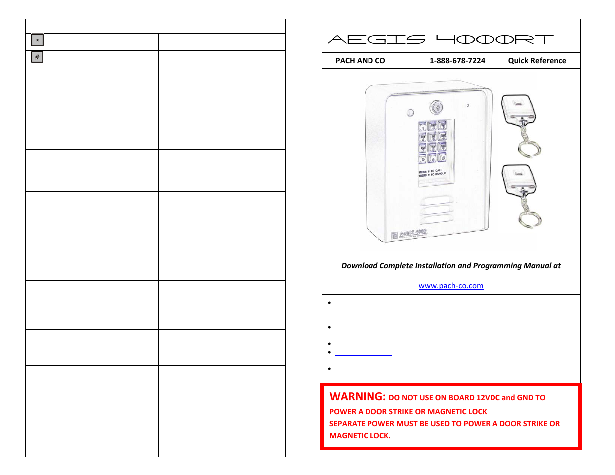 Pach and Company AeGIS 4000RT Quick Guide User Manual | 2 pages