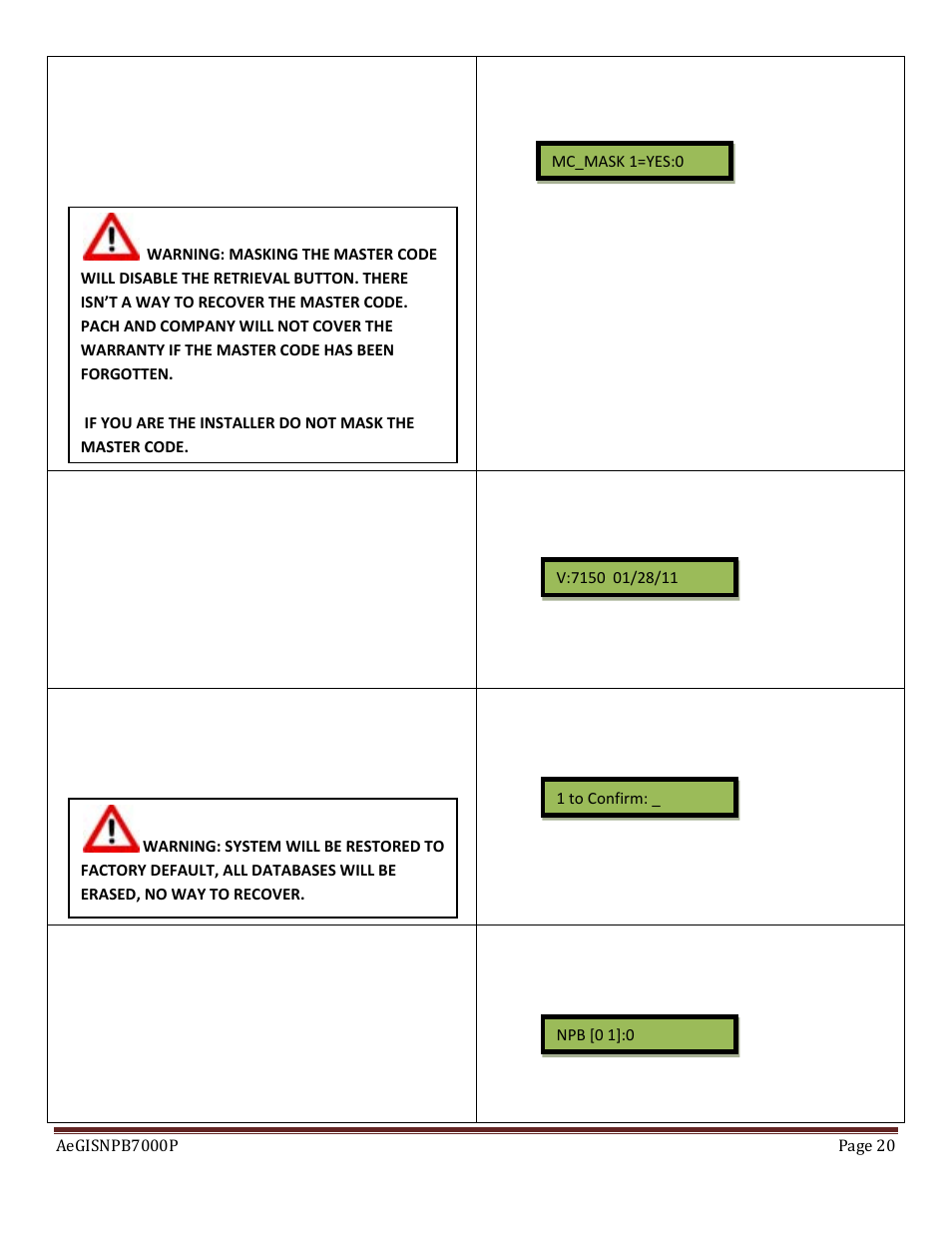 Pach and Company AeGIS NPB7000 Series Manual User Manual | Page 20 / 28