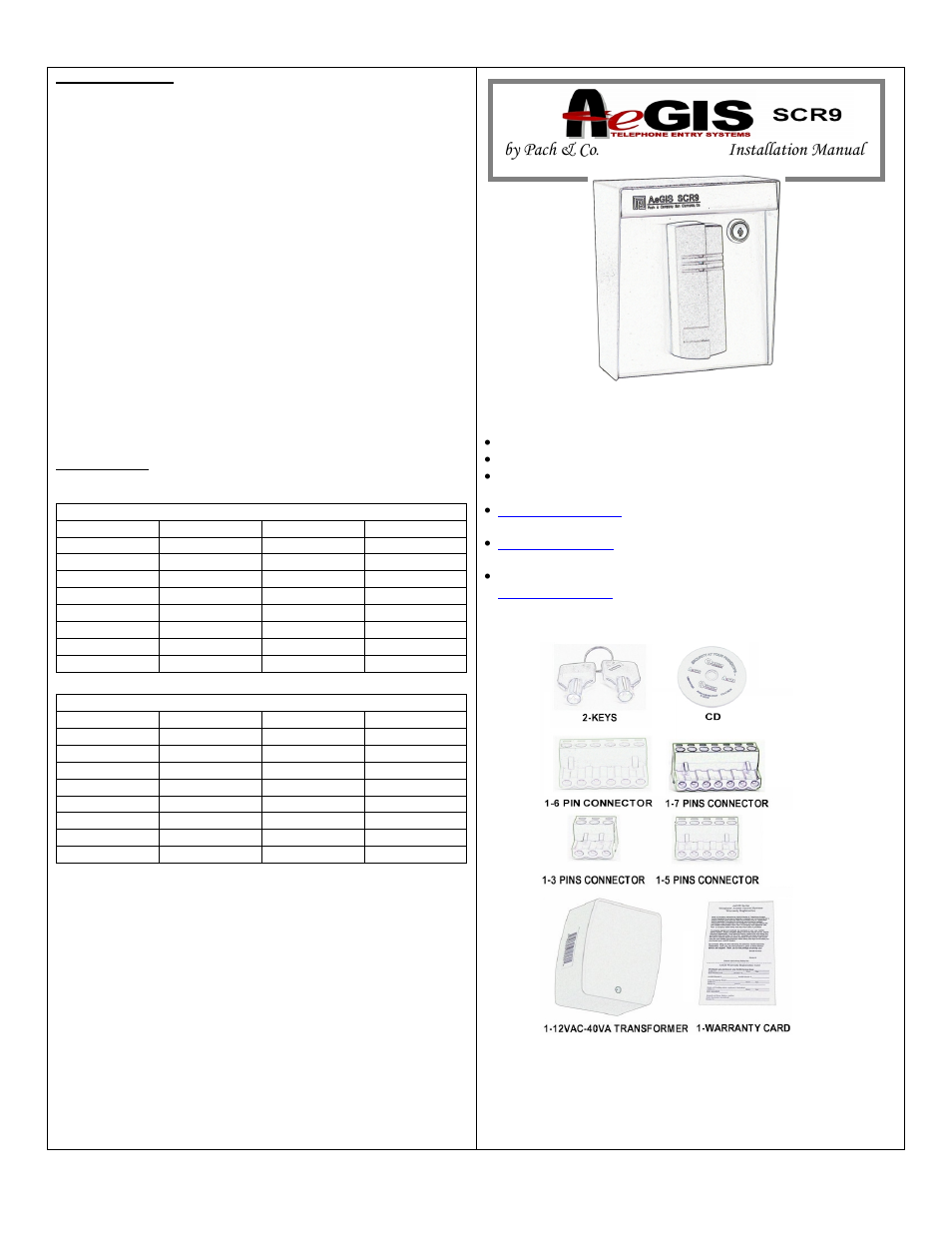 Pach and Company AeGIS SCR9 User Manual | 2 pages