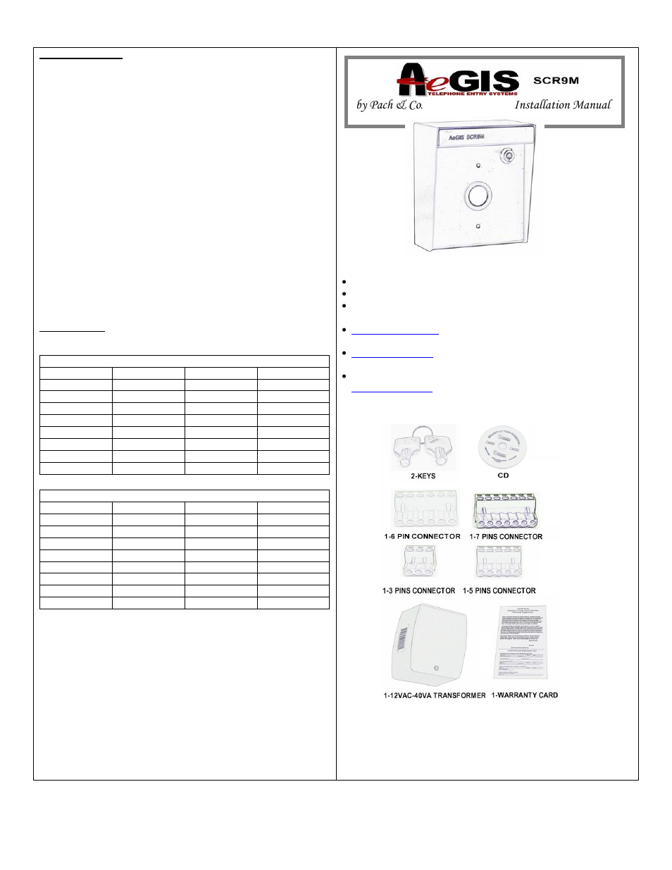 Pach and Company AeGIS SCR9M User Manual | 2 pages