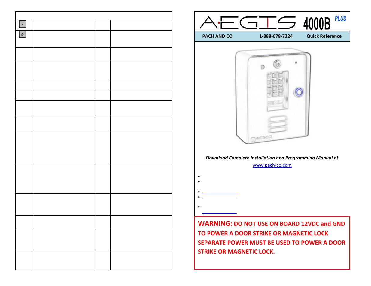 Pach and Company AeGIS 4000BP Quick Guide User Manual | 2 pages