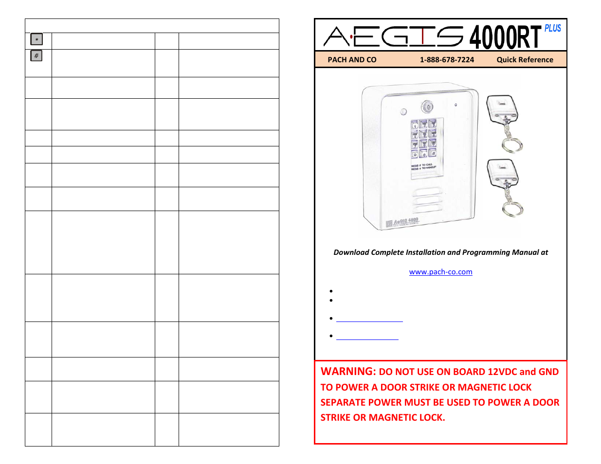 Pach and Company AeGIS 4000RTP Quick Guide User Manual | 2 pages