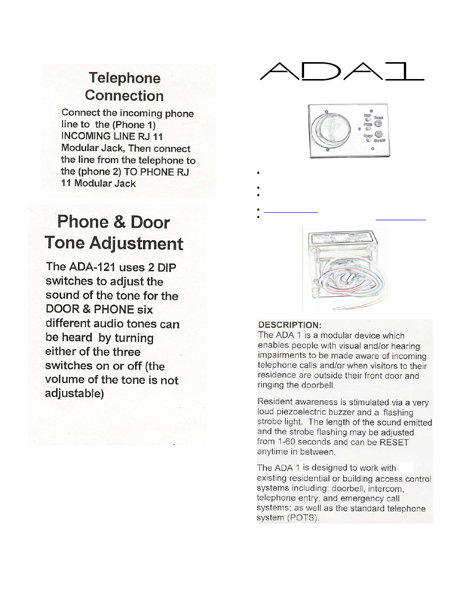 Pach and Company ADA1 User Manual | 2 pages