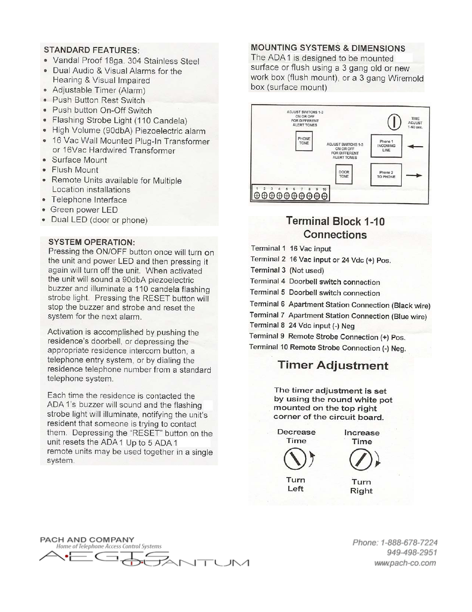 Pach and Company ADA1 User Manual | Page 2 / 2