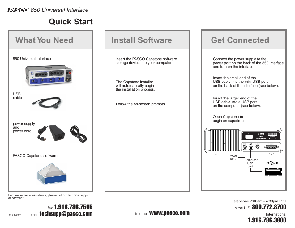 PASCO UI-5000 850 Universal Interface Quick Start User Manual | 1 page