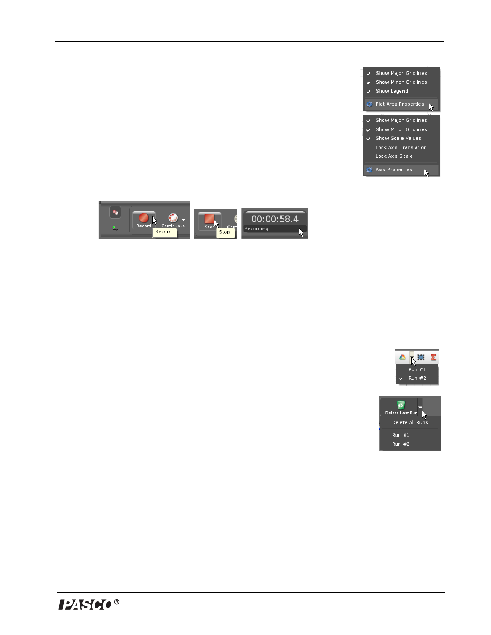 Graph appearance features, C. collect data - the controls palette, D. more information about pasco capstone | PASCO UI-5000 850 Universal Interface Instruction Manual User Manual | Page 11 / 24