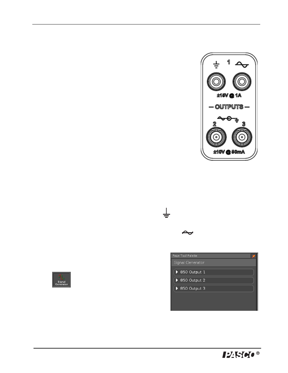 Using the 850 interface as a signal generator, Output ports - front panel, A. connect the interface | PASCO UI-5000 850 Universal Interface Instruction Manual User Manual | Page 12 / 24