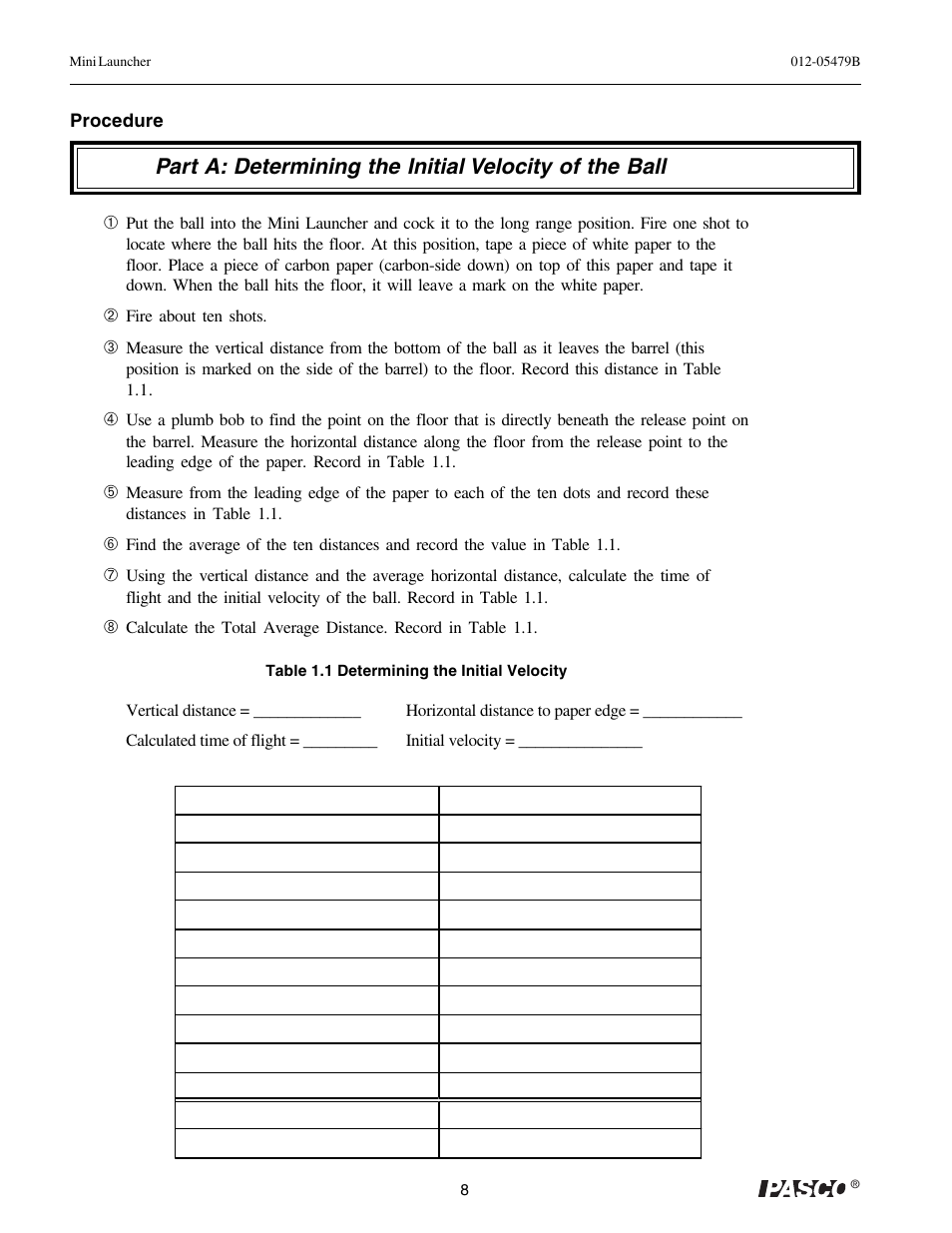 PASCO ME-6825A MINI LAUNCHER User Manual | Page 10 / 39