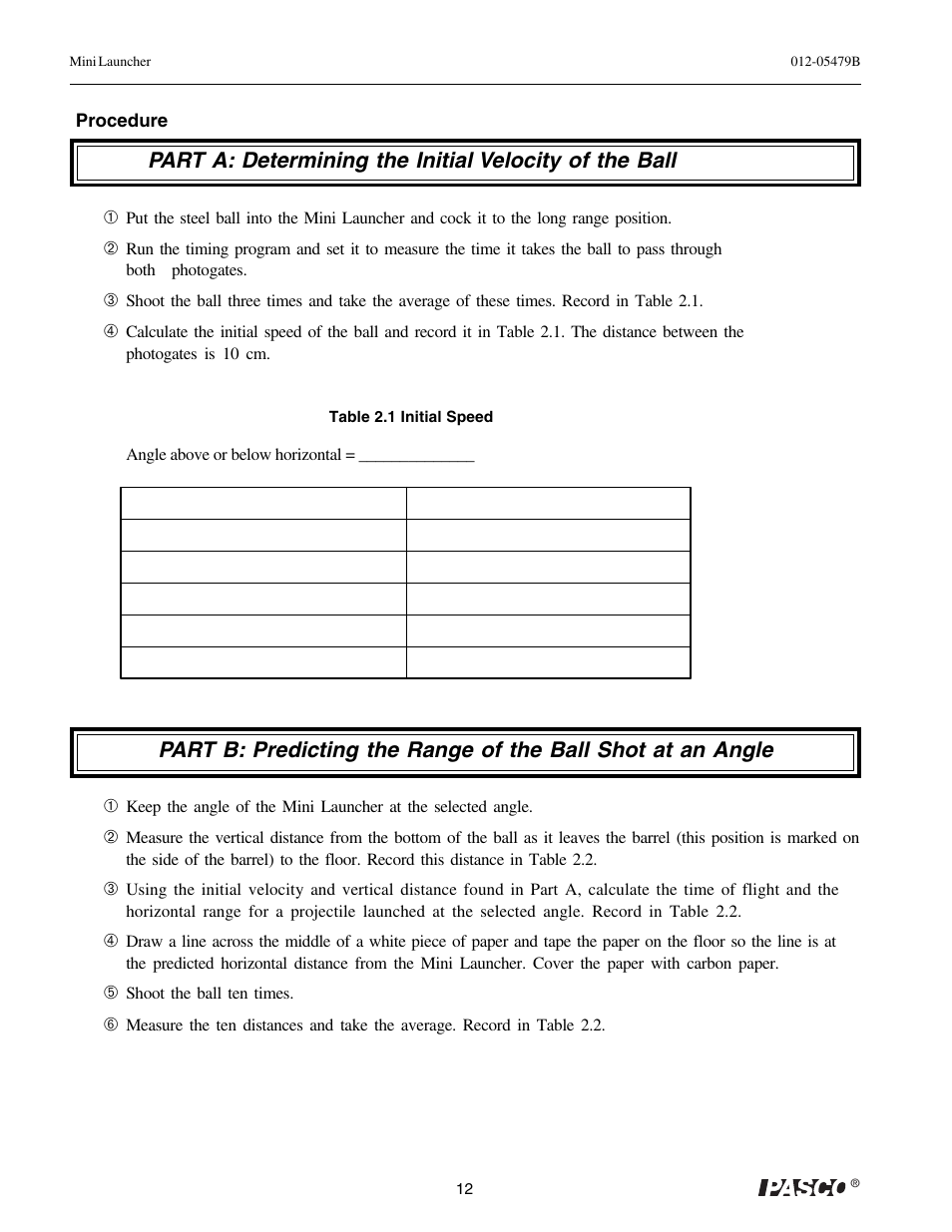 PASCO ME-6825A MINI LAUNCHER User Manual | Page 14 / 39