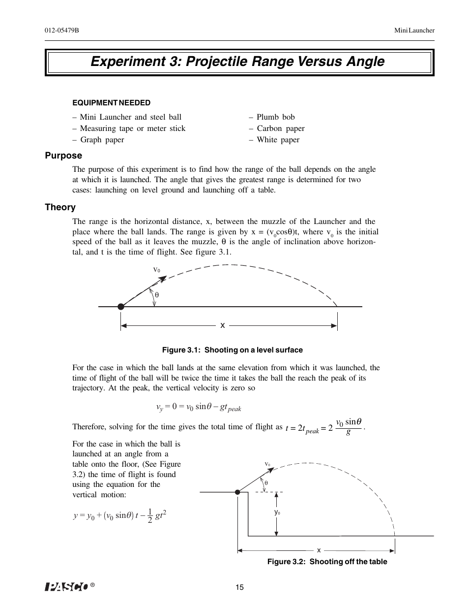 Experiment 3: projectile range versus angle | PASCO ME-6825A MINI LAUNCHER User Manual | Page 17 / 39