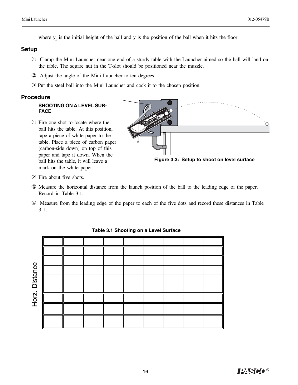 Horz. distance | PASCO ME-6825A MINI LAUNCHER User Manual | Page 18 / 39