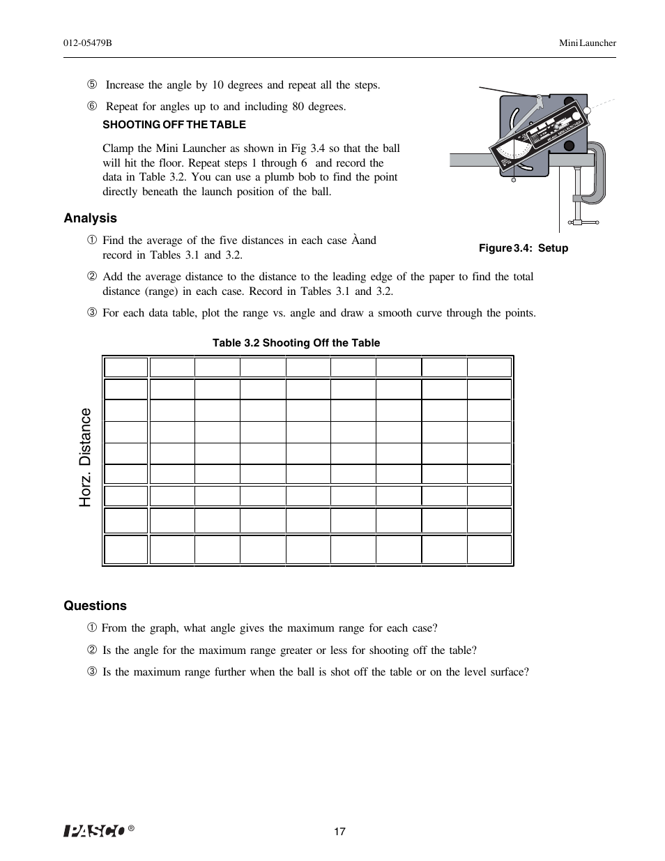 Horz. distance | PASCO ME-6825A MINI LAUNCHER User Manual | Page 19 / 39
