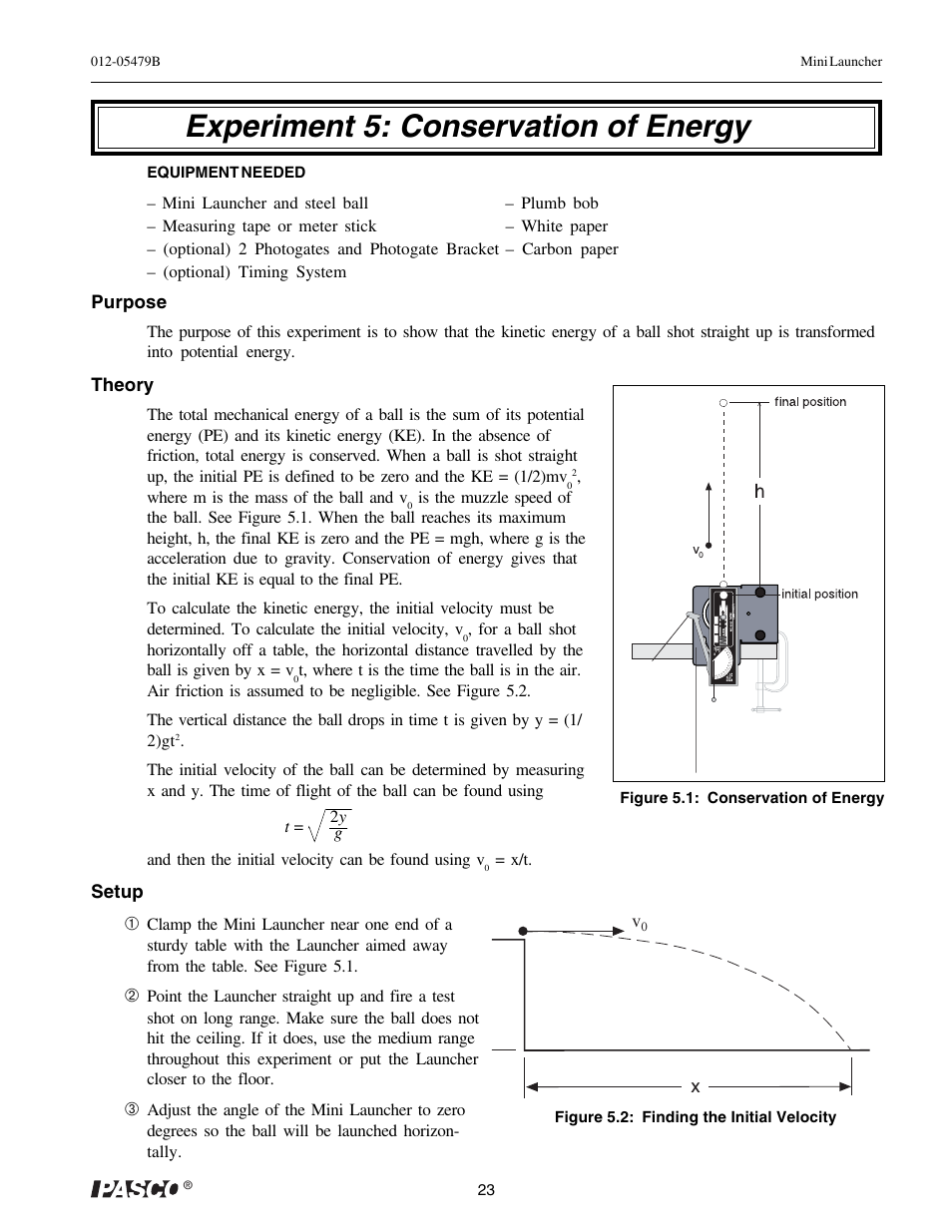 Experiment 5: conservation of energy | PASCO ME-6825A MINI LAUNCHER User Manual | Page 25 / 39