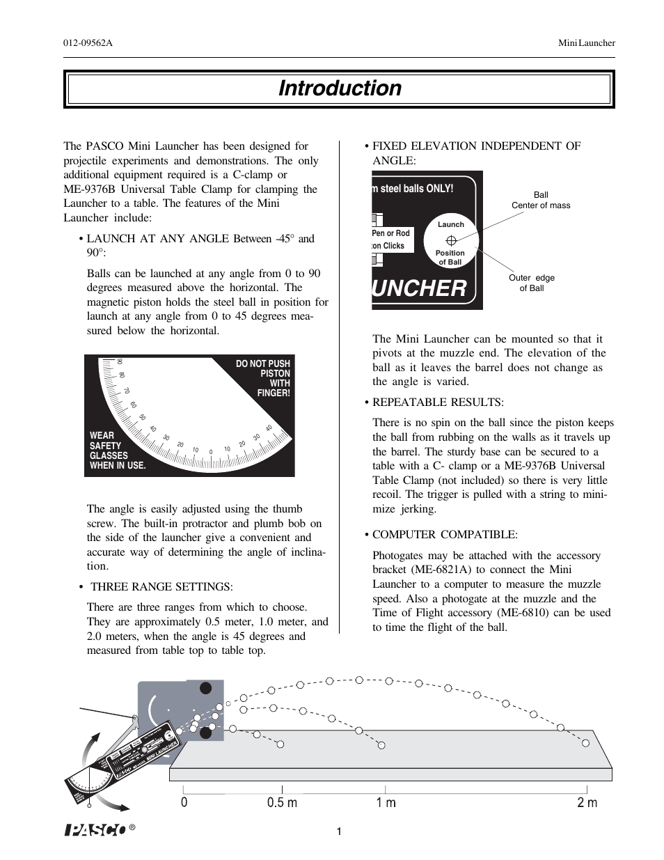 Uncher, Introduction | PASCO ME-6825A MINI LAUNCHER User Manual | Page 3 / 39