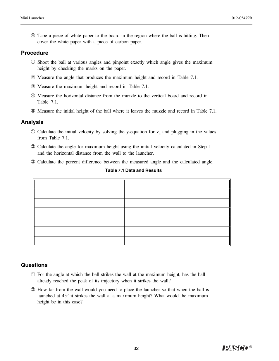 PASCO ME-6825A MINI LAUNCHER User Manual | Page 34 / 39
