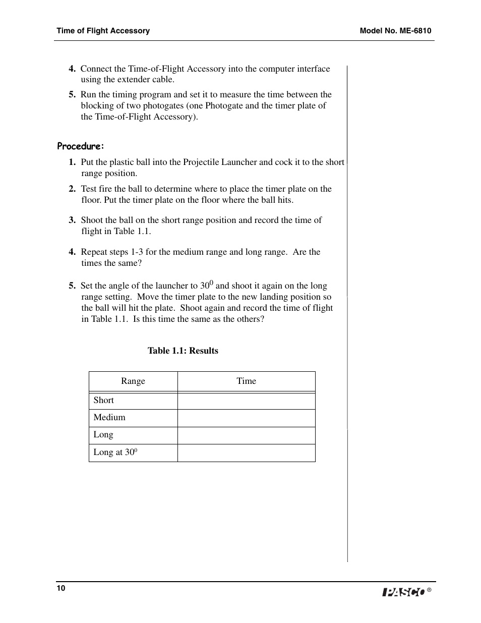 PASCO ME-6810 Time of Flight Accessory User Manual | Page 10 / 24