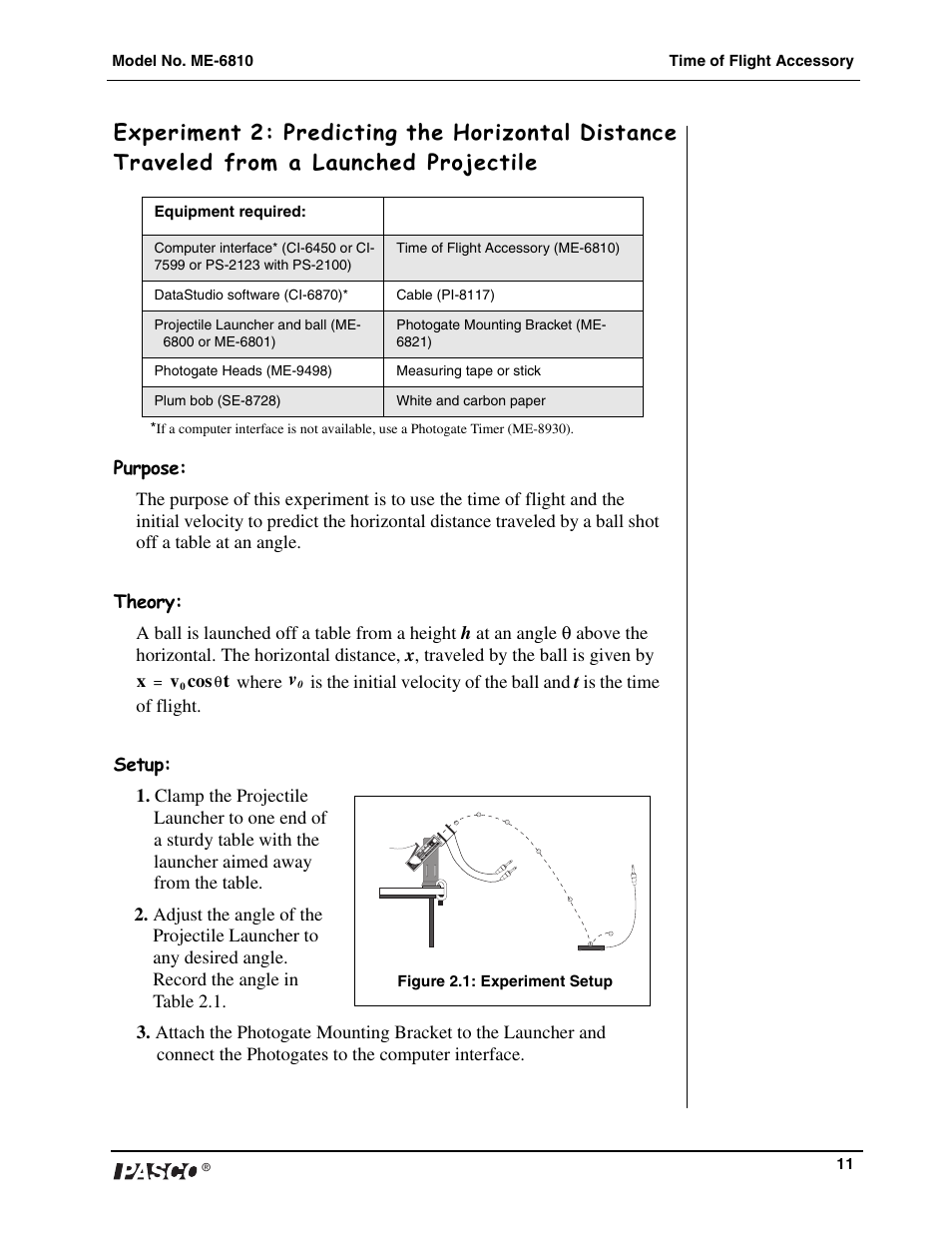 PASCO ME-6810 Time of Flight Accessory User Manual | Page 11 / 24