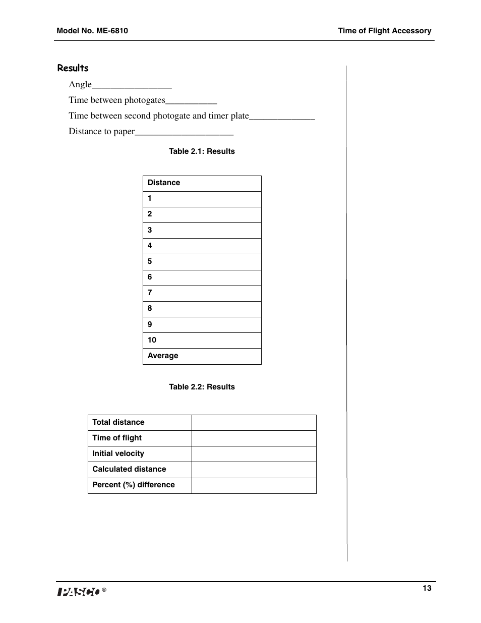 PASCO ME-6810 Time of Flight Accessory User Manual | Page 13 / 24