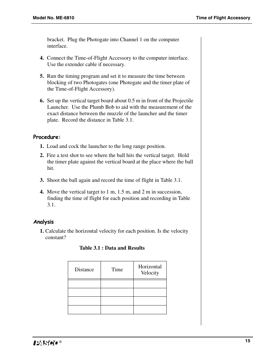 PASCO ME-6810 Time of Flight Accessory User Manual | Page 15 / 24