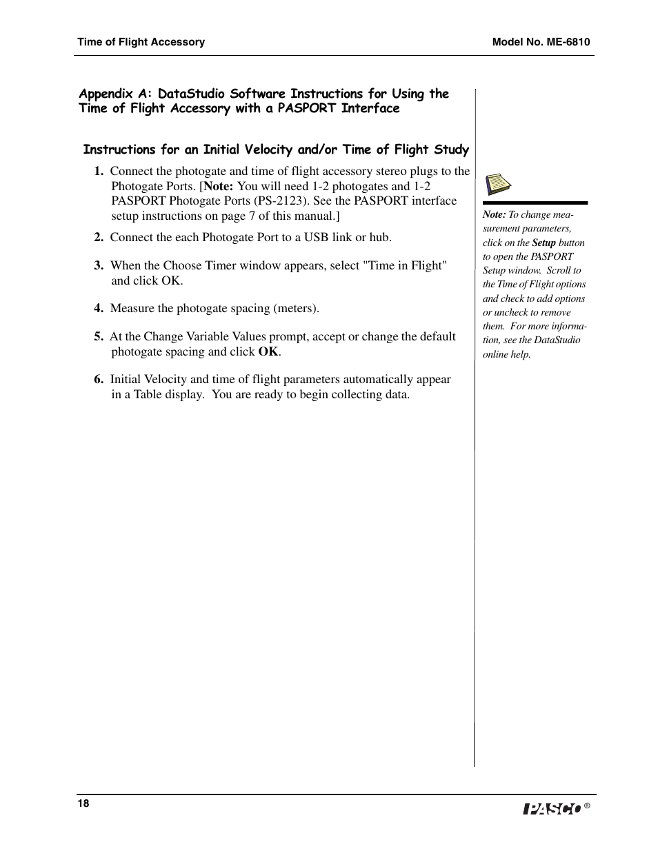 PASCO ME-6810 Time of Flight Accessory User Manual | Page 18 / 24