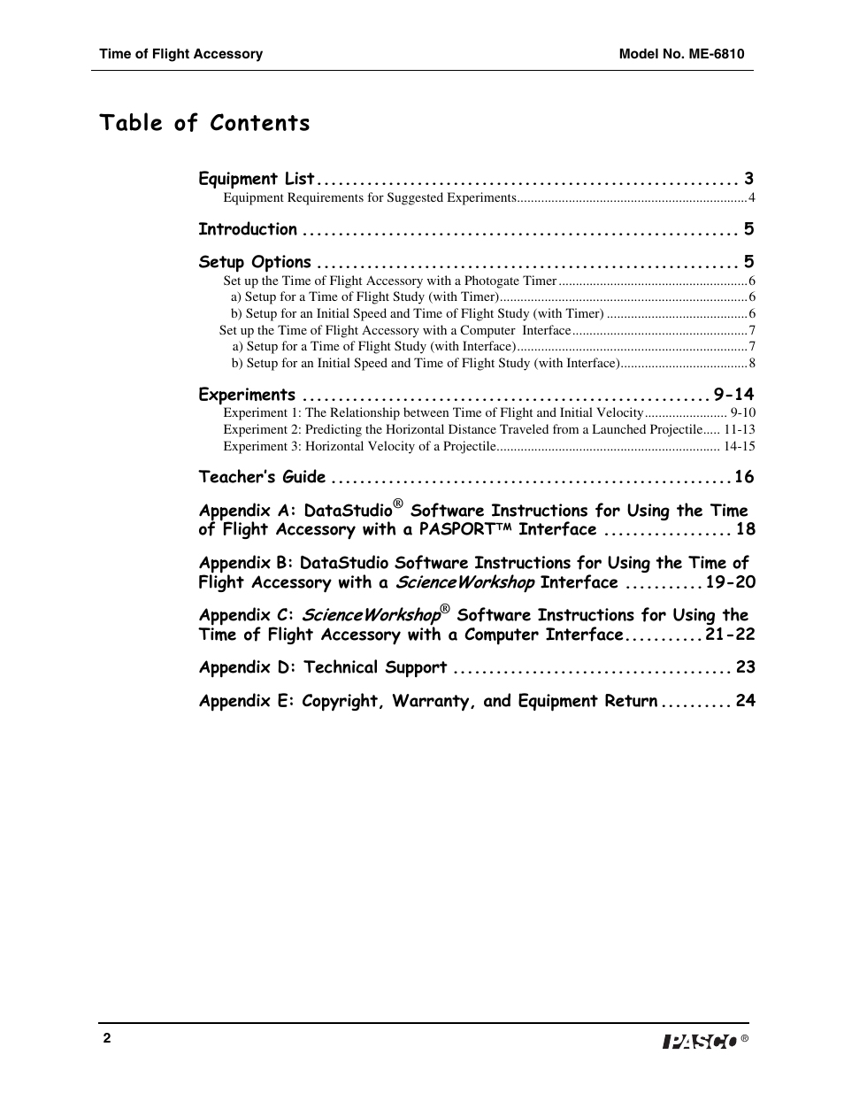 PASCO ME-6810 Time of Flight Accessory User Manual | Page 2 / 24