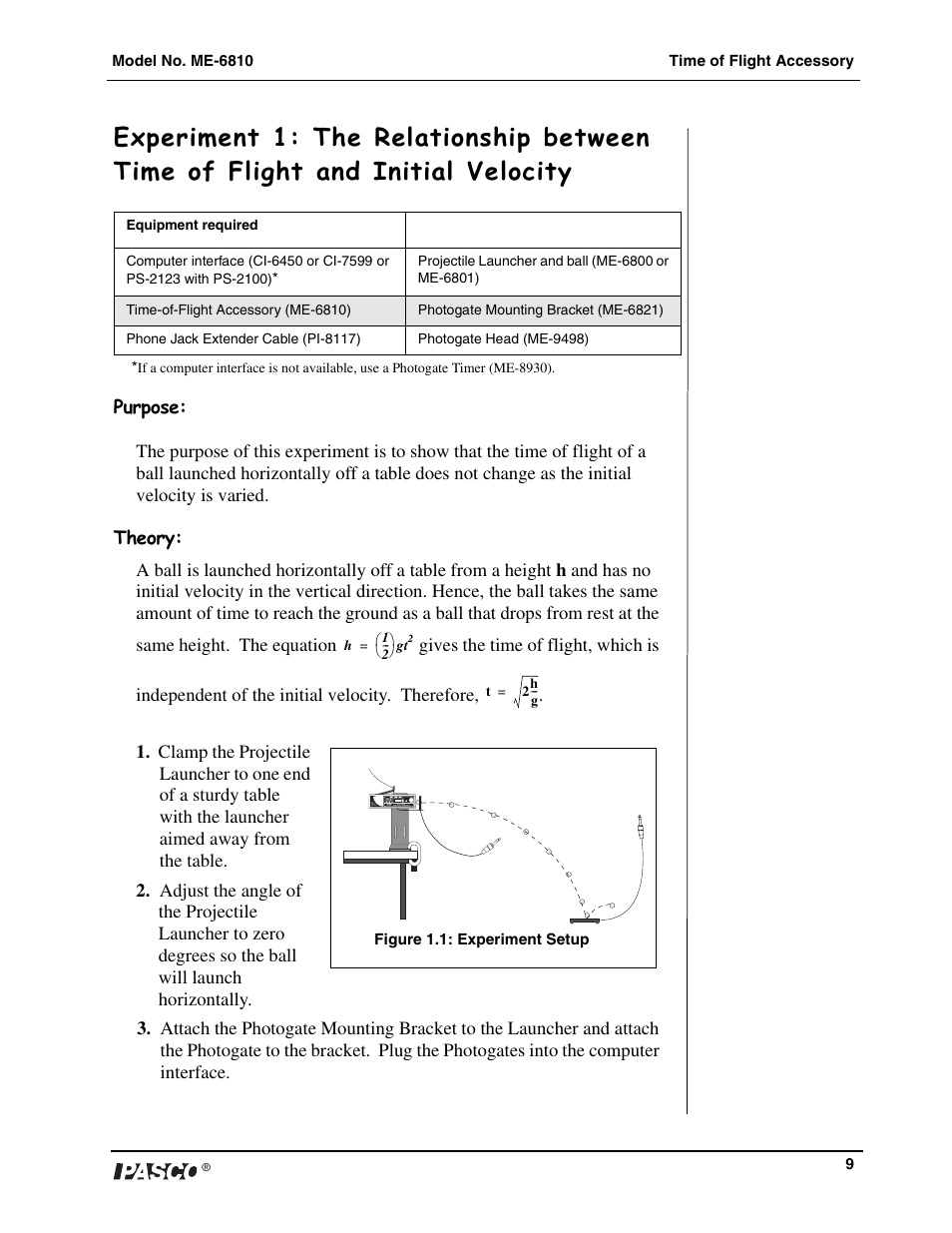 PASCO ME-6810 Time of Flight Accessory User Manual | Page 9 / 24