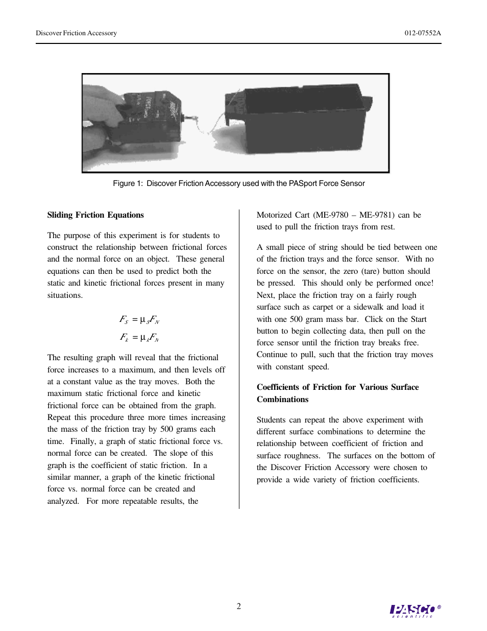 PASCO ME-8574 DISCOVER FRICTION ACCESSORY User Manual | Page 2 / 4