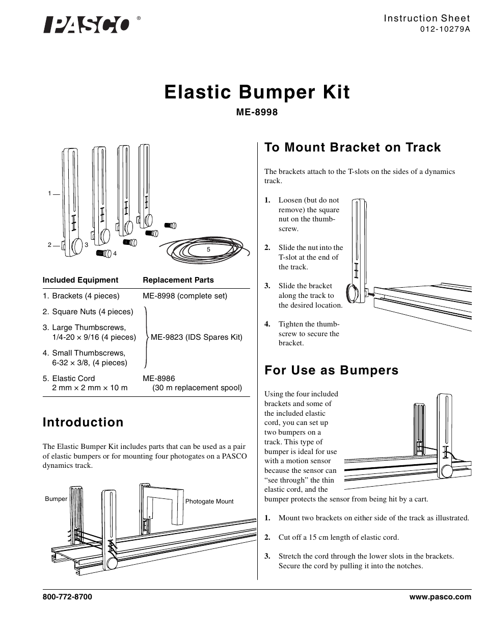 PASCO ME-8998 Elastic Bumper Kit User Manual | 2 pages