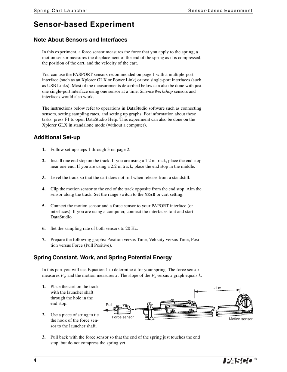 Sensor-based experiment | PASCO ME-6843 Spring Cart Launcher User Manual | Page 4 / 9