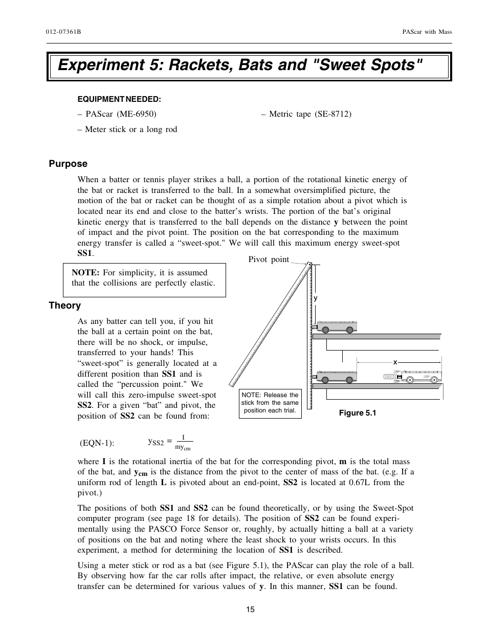 Experiment 5: rackets, bats and "sweet spots | PASCO ME-6950 PAScar with Mass User Manual | Page 16 / 29