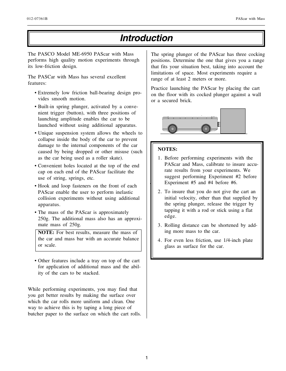 Introduction | PASCO ME-6950 PAScar with Mass User Manual | Page 2 / 29