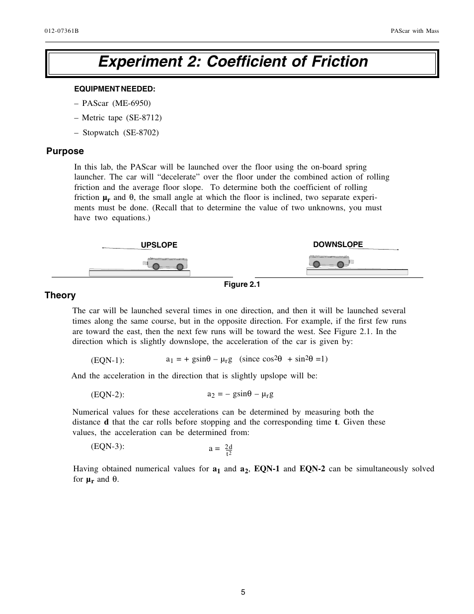 Experiment 2: coefficient of friction | PASCO ME-6950 PAScar with Mass User Manual | Page 6 / 29