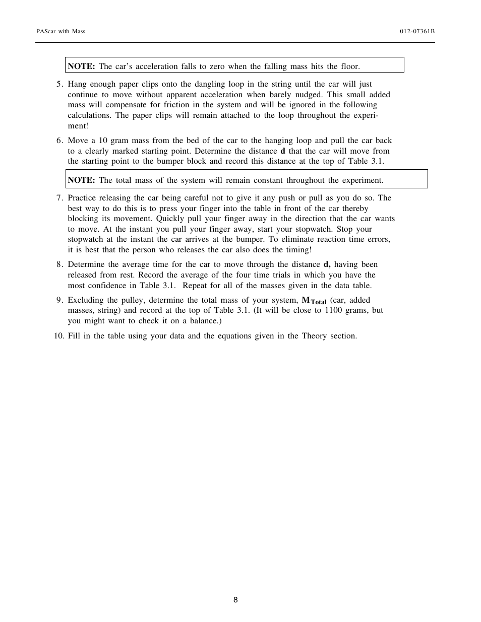 PASCO ME-6950 PAScar with Mass User Manual | Page 9 / 29