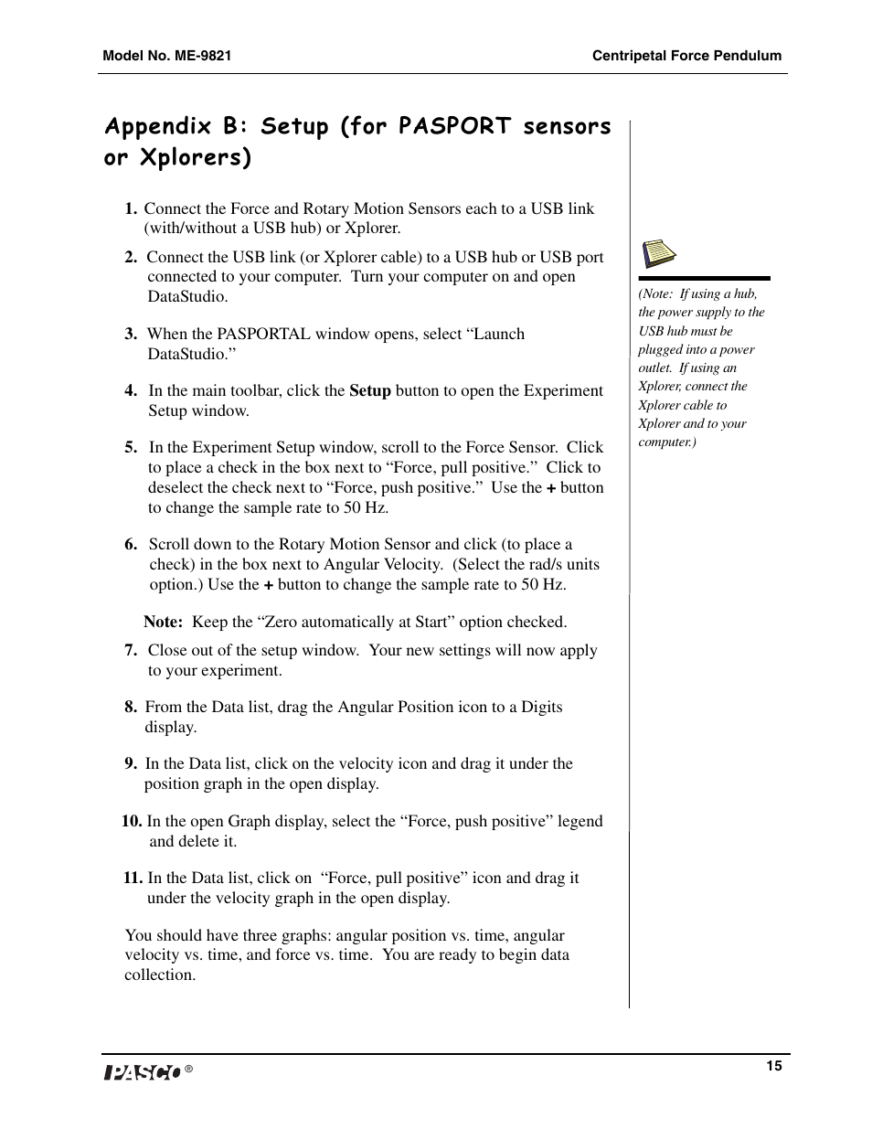 PASCO ME-9821 Centripetal Force Pendulum User Manual | Page 16 / 18