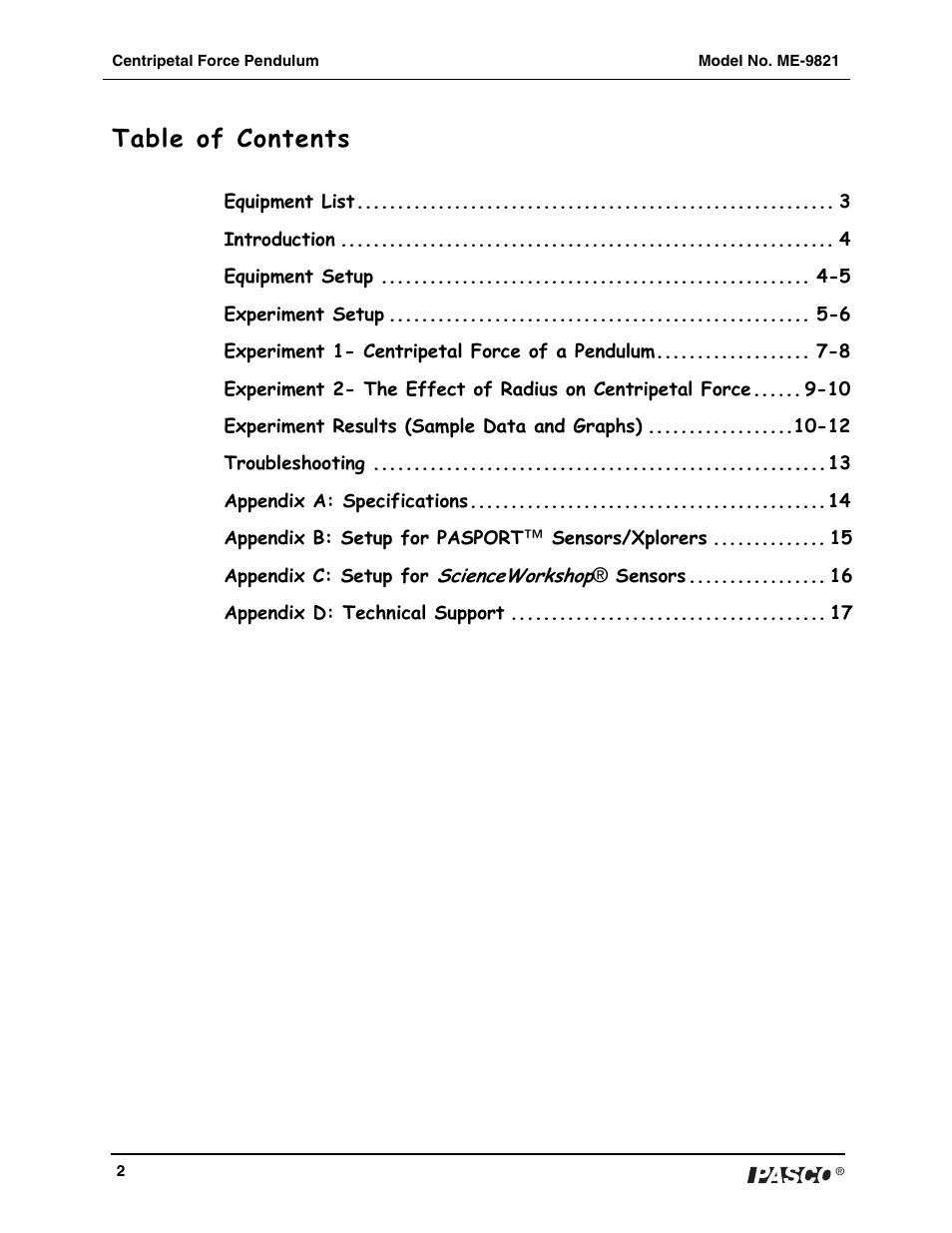 PASCO ME-9821 Centripetal Force Pendulum User Manual | Page 3 / 18