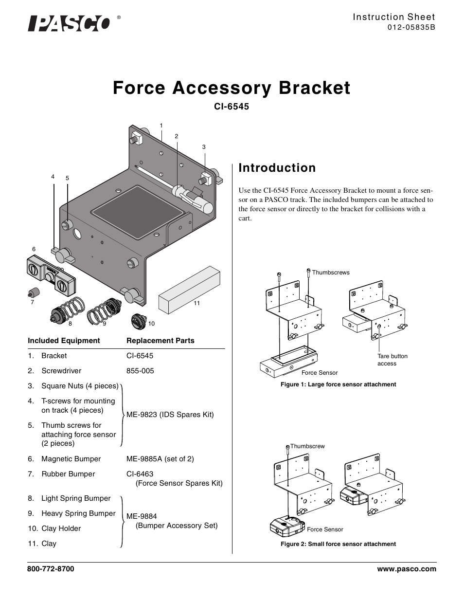 PASCO CI-6545 Force Accessory Bracket User Manual | 3 pages