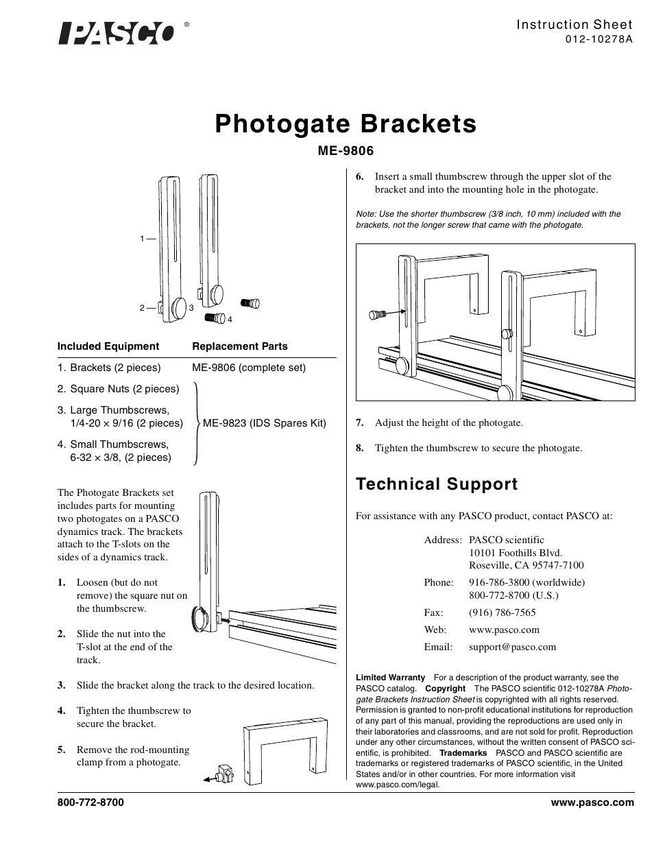 PASCO ME-9806 Photogate Brackets User Manual | 1 page