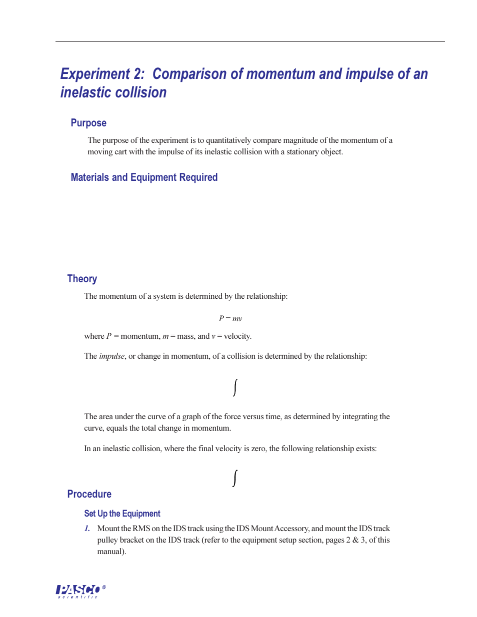 Purpose, Materials and equipment required, Theory | Procedure | PASCO ME-6569 RMS_IDS KIT User Manual | Page 11 / 36