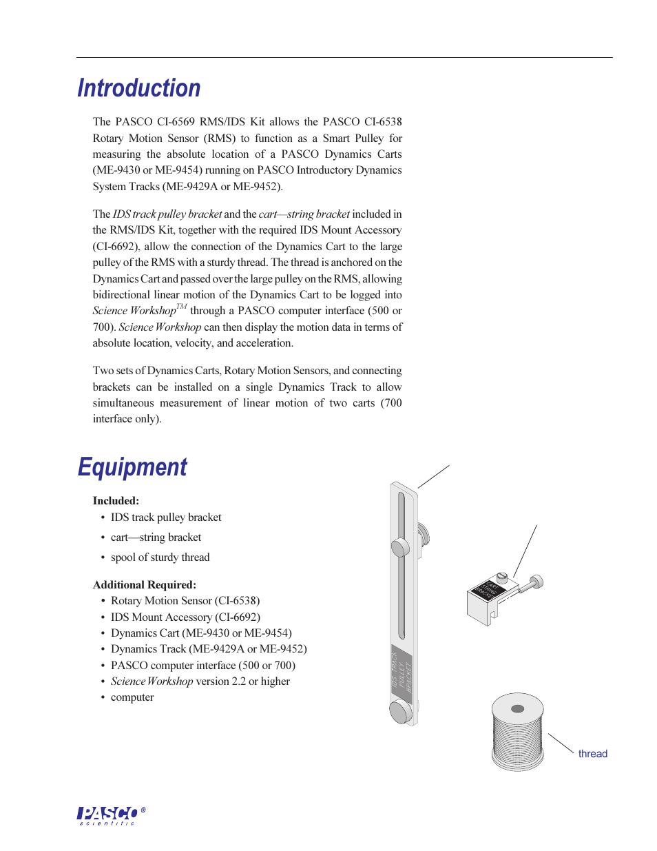 Introduction, Equipment | PASCO ME-6569 RMS_IDS KIT User Manual | Page 5 / 36
