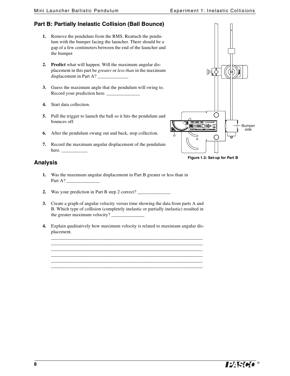 PASCO ME-6829 Mini Launcher Ballistic Pendulum User Manual | Page 8 / 18