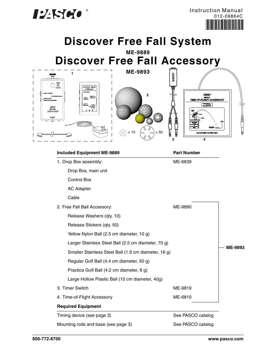 PASCO ME-9893 Discover Free Fall Accessory User Manual | 10 pages