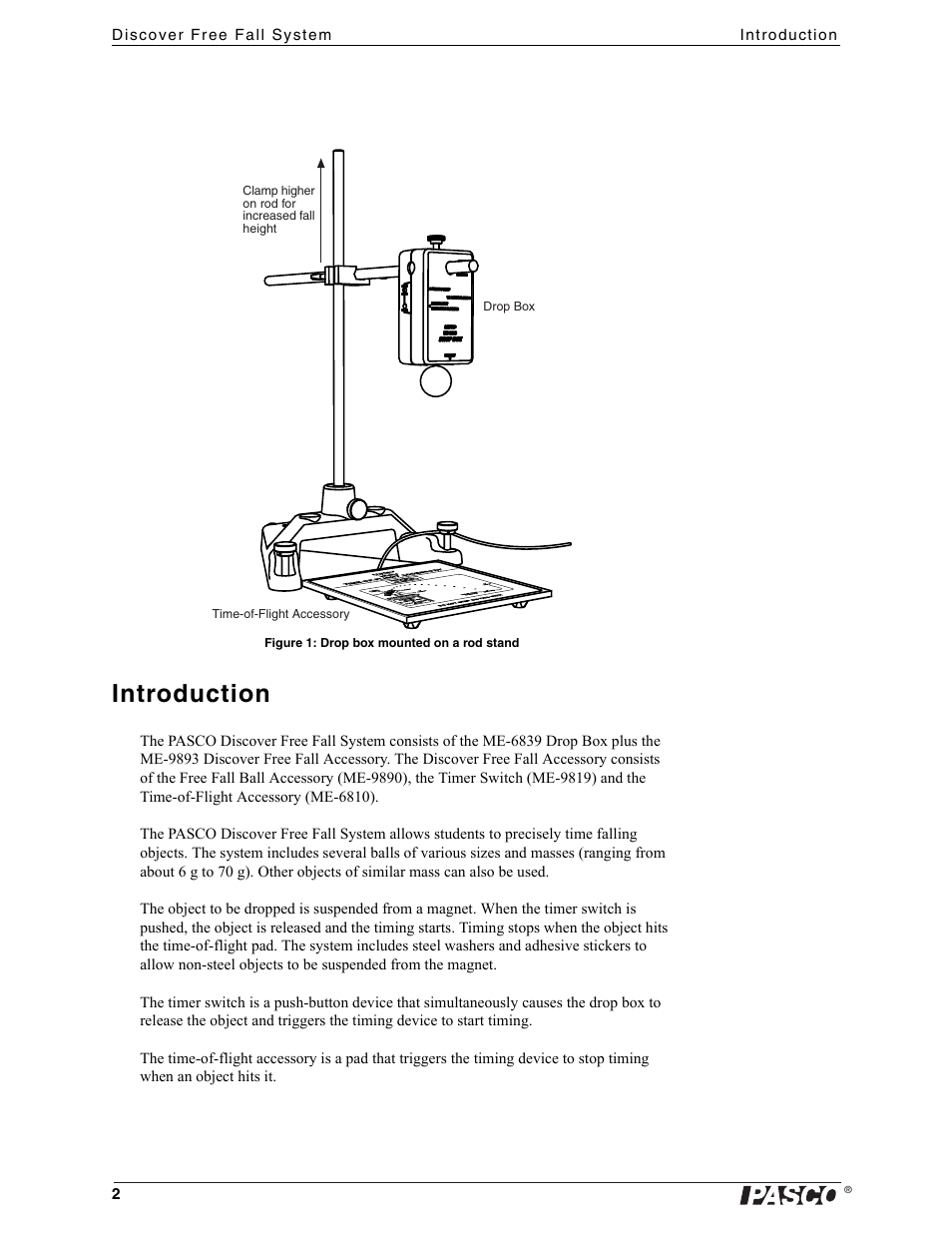 Introduction | PASCO ME-9893 Discover Free Fall Accessory User Manual | Page 2 / 10