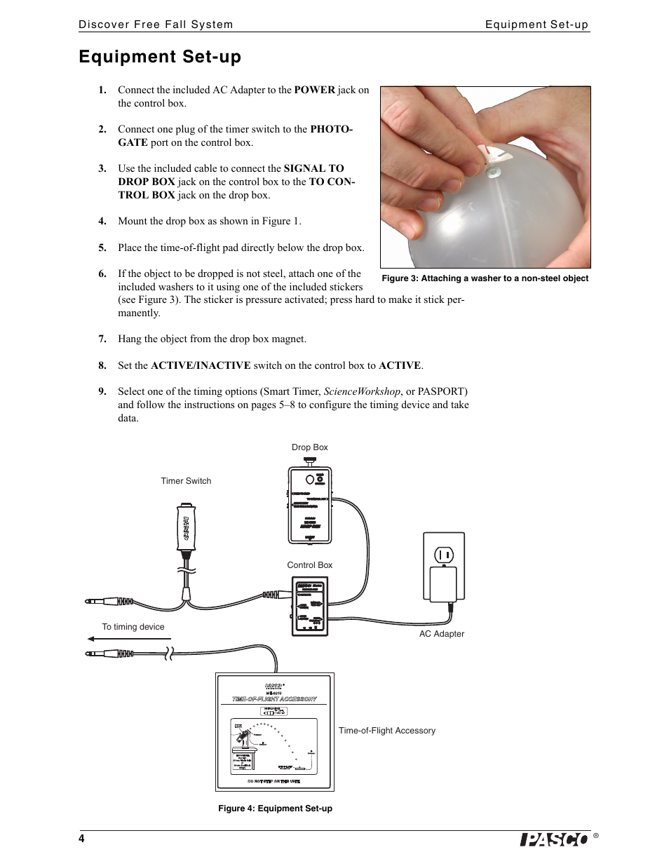 Equipment set-up | PASCO ME-9893 Discover Free Fall Accessory User Manual | Page 4 / 10