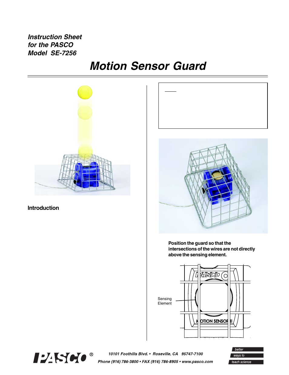 PASCO SE-7256 Motion Sensor Guard User Manual | 2 pages