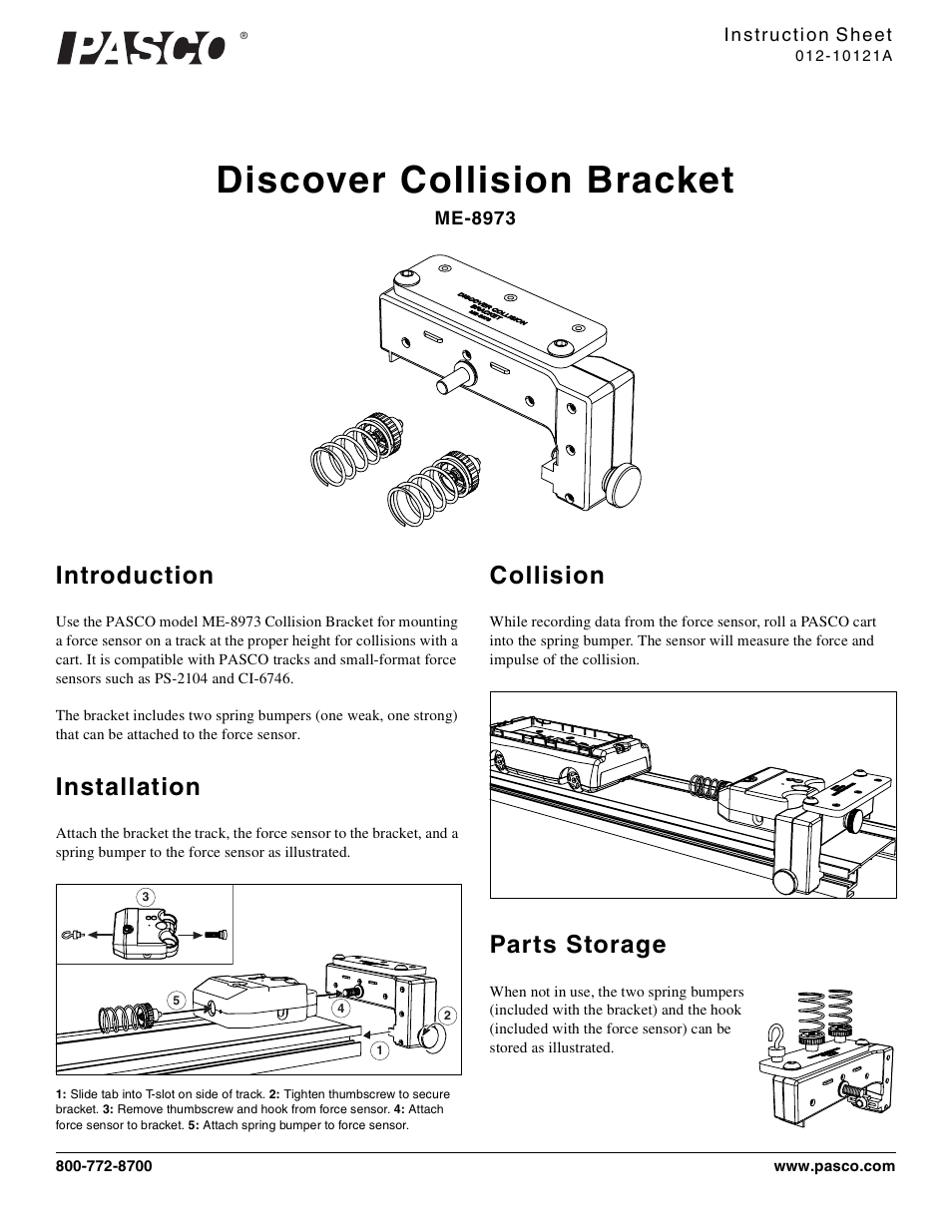PASCO ME-8973 Discover Collision Bracket User Manual | 2 pages