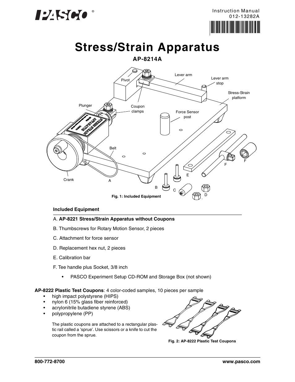 PASCO AP-8214A Stress_Strain Apparatus User Manual | 12 pages