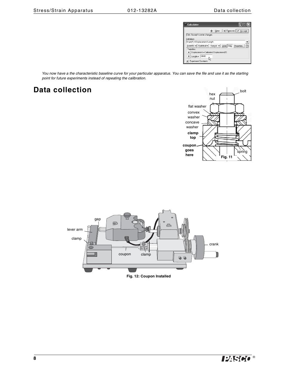 Data collection | PASCO AP-8214A Stress_Strain Apparatus User Manual | Page 8 / 12